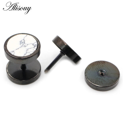 Alisouy 2 pz Acciaio Inossidabile Double Sided Rotondo Pietra Manubri Uomo Donna Vite Stud Bilanciere Orecchini Penetranti Spina per L'orecchio Finto platinumshop