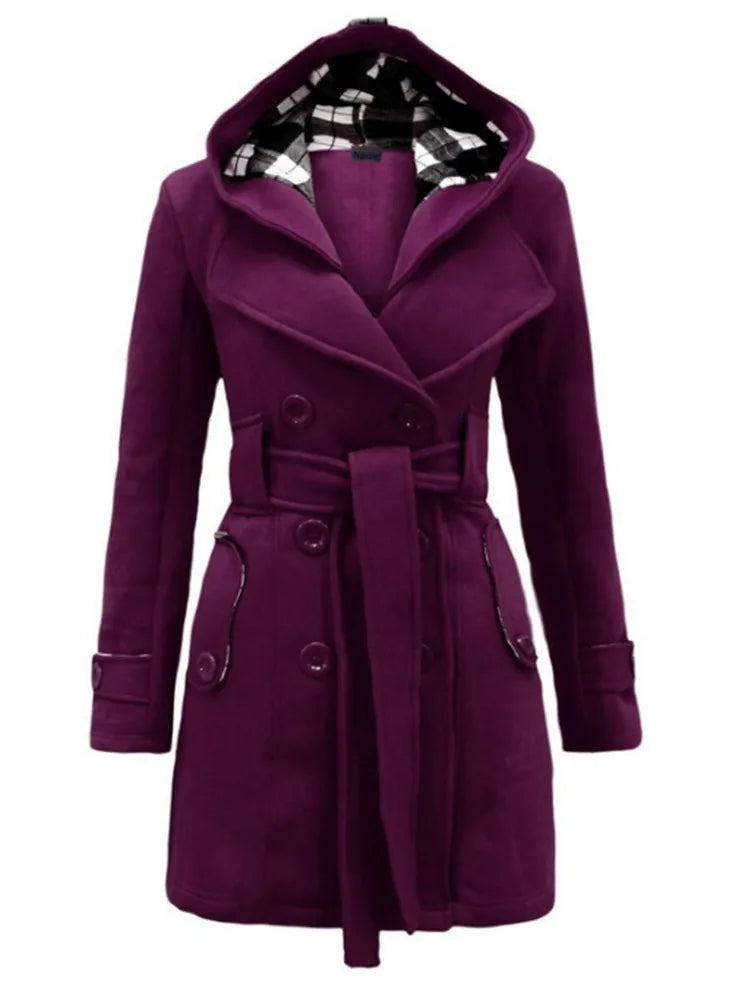 Fashion Woolen Coat Women Warm Fleece Jacket With Belts Double Breasted Solid Casual Jacket 2022 Winter Vintage Slim Ladies Coat