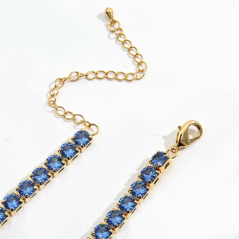 Collana a catena da tennis lucida con zirconi AAA da 5 mm Donna Uomo Hip Hop Iced Out Bling Blue CZ Collana Gioielli in oro 18 carati Regalo di fascino