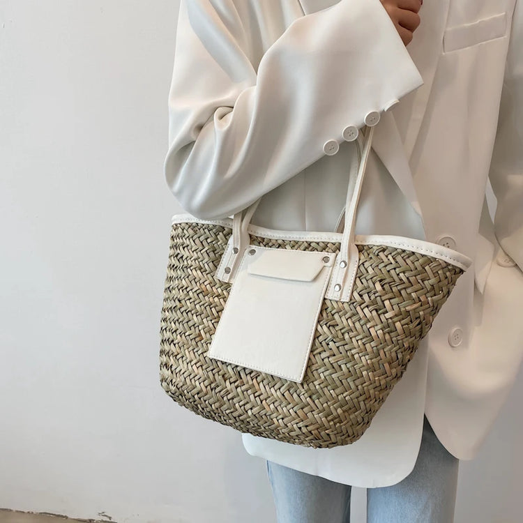 Borse estive in paglia da donna di alta qualità Borse a tracolla da donna alla moda Borsa da spiaggia tote femminile di grande capacità di design
