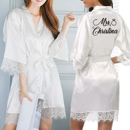 Data personalizzata Nome Kimono in pizzo Abito da donna Matrimonio Sposa Abiti da damigella d'onore Addio al nubilato Preparewear