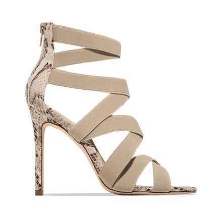Décolleté Scarpe sexy da festa Scarpe da ballo Scarpe estive con serpente Décolleté da donna Tacchi alti e sottili Gladiatore con strass a punta