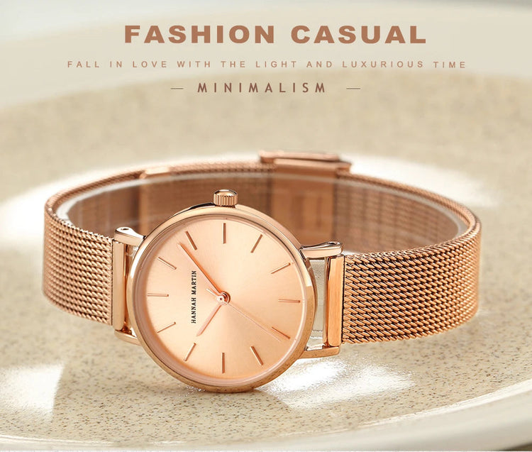 HANNAH MARTIN Movimento al quarzo giapponese in acciaio inossidabile di qualità del marchio Orologio Dropshipping da donna impermeabile da 36 mm in oro rosa completo platinumshop