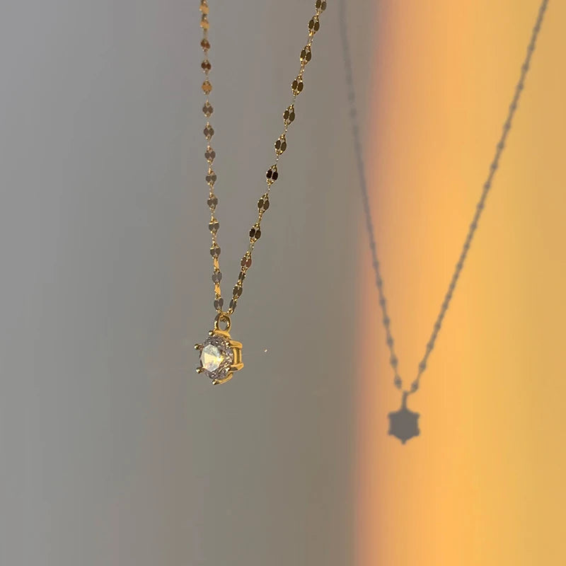 ANENJERY Collana con zirconi singoli color argento per donna Gioielli per feste di nozze con catena a clavicola con zirconi a sei artigli