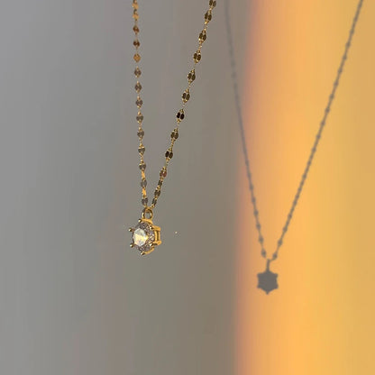 ANENJERY Collana con zirconi singoli color argento per donna Gioielli per feste di nozze con catena a clavicola con zirconi a sei artigli