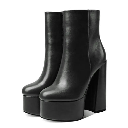 2021 Women Ankle Boots Platform Square High Heel Ladies Motorcycle Boots Faux Leather High High Quality Women's Boots Black
