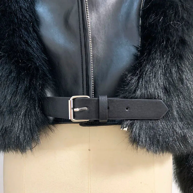 ZADORIN Top Fashion Luxury FAUX Fox Fur Coat Motorcycle PU Leather Turn Down Collar Warm Faux Fur Jacket Women Autumn Winter New