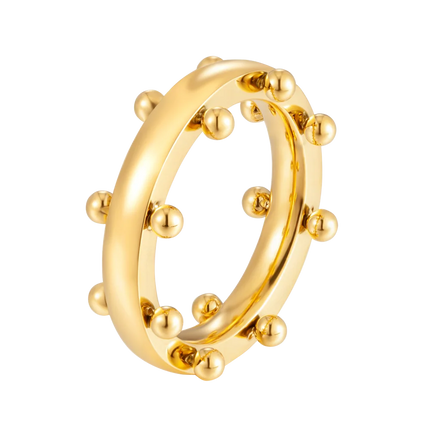 Set di gioielli di lusso Bracciale rigido in acciaio inossidabile Anello da dito Orecchini a cerchio con mini sfere per regali di gioielli di moda da donna platinumshop