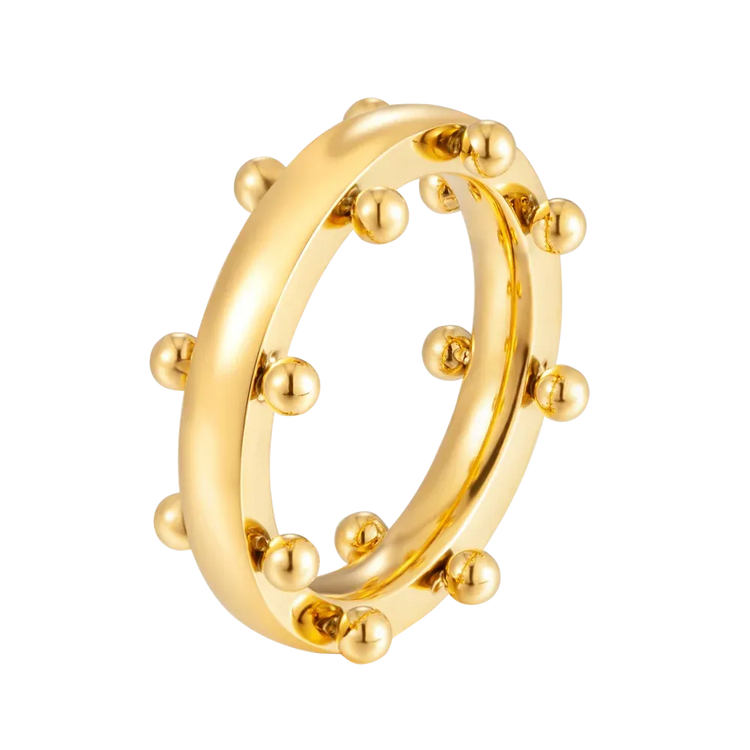 Set di gioielli di lusso Bracciale rigido in acciaio inossidabile Anello da dito Orecchini a cerchio con mini sfere per regali di gioielli di moda da donna platinumshop