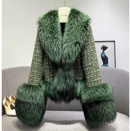 Female Winter ThickCotton Thin Short Woolen Jacket Women New Slim Imported Whole Skin Red Fox Fur Collar Imitation Fur Coat A863