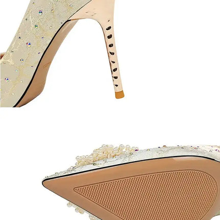 BIGTREE Scarpe Fiori di perle Décolleté da donna Tacchi alti con strass 2026 Nuove donne di lusso Tacchi a spillo Décolleté da donna di grandi dimensioni platinumshop
