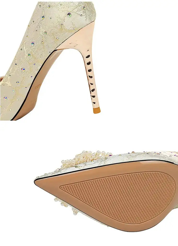BIGTREE Scarpe Fiori di perle Décolleté da donna Tacchi alti con strass 2026 Nuove donne di lusso Tacchi a spillo Décolleté da donna di grandi dimensioni platinumshop