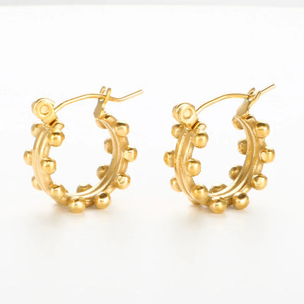 Set di gioielli di lusso Bracciale rigido in acciaio inossidabile Anello da dito Orecchini a cerchio con mini sfere per regali di gioielli di moda da donna platinumshop
