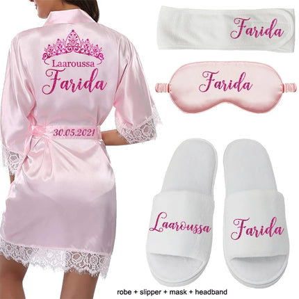 Data personalizzata Nome Kimono in pizzo Abito da donna Matrimonio Sposa Abiti da damigella d'onore Addio al nubilato Preparewear