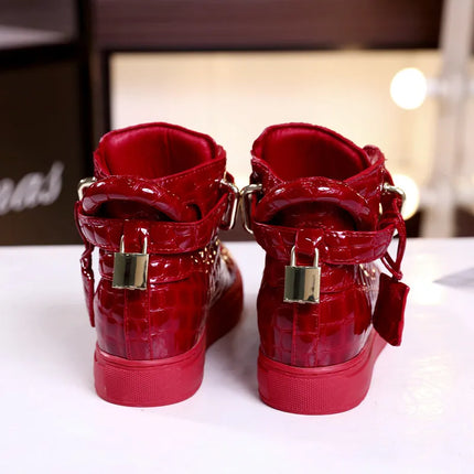 Women’s Genuine Cow Leather Flat Ankle Boots Stone Pattern Black High with Lace Sneakers Designer With Lock Luxury Brands Shoes