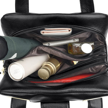 Women Multi-layers Top-handle Bag Quality Leather Handbags Purses Female Luxury Designer Large Capacity Boston Ladies Sac A Main PlatiNum