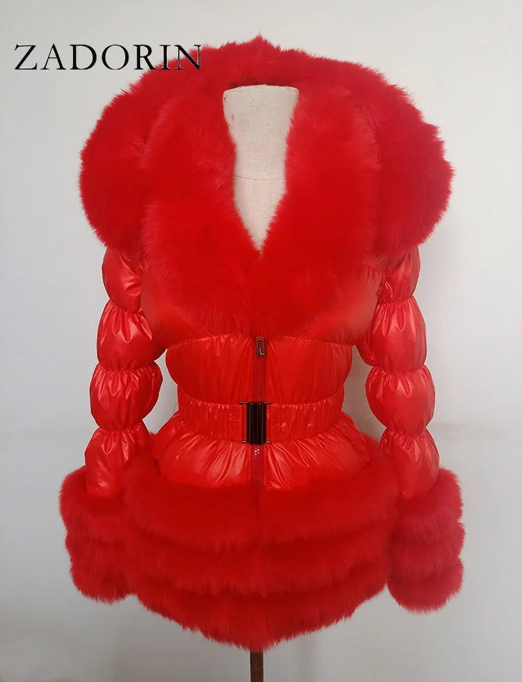 ZADORIN Winter Coat Women New Fashion Faux Fur Coat Detachable Sleeves Hood Duck Down Coats Hooded Black Puffer Jacket Outwear