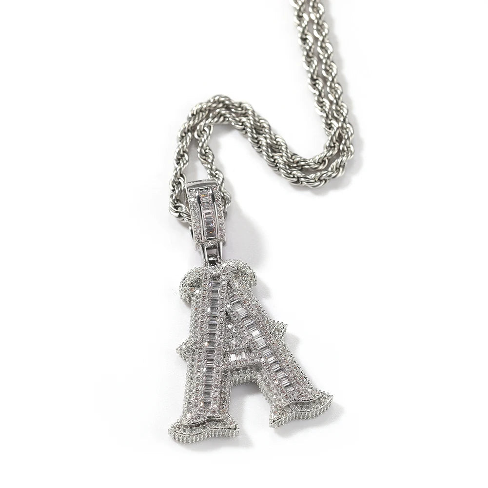 UWIN Collana con ciondolo con lettera iniziale per donna Uomo Ciondoli con zirconi baguettecz ghiacciati con catena da tennis Gioielli Hip Hop per regalo