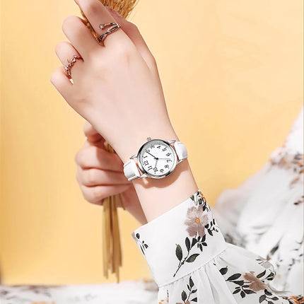 Orologio al quarzo da donna alla moda per il tempo libero, numeri arabi facili da leggere, quadrante semplice, cinturino in pelle PU, colore caramella platinumshop