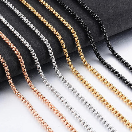 2mm/3mm/4mm/5mm Collana in acciaio inossidabile color oro Scatola rotonda impermeabile Catena a maglie da uomo Lunghezza regalo personalizzato PlatiNum