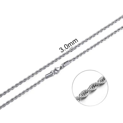 Jiayiqi 2mm-7mm Rope Chain Necklace Stainless Steel Never Fade Waterproof Choker Men Women Jewelry Silver Color Chains Gift PlatiNum