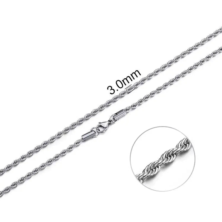 Jiayiqi 2mm-7mm Rope Chain Necklace Stainless Steel Never Fade Waterproof Choker Men Women Jewelry Silver Color Chains Gift PlatiNum