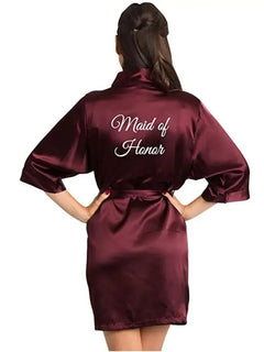 Borgogna Raso Kimono Vestaglie donne brevi pigiami vestaglia vino rosso della Damigella D'onore del Regalo squadra sposa Da Sposa Partito Vestaglie
