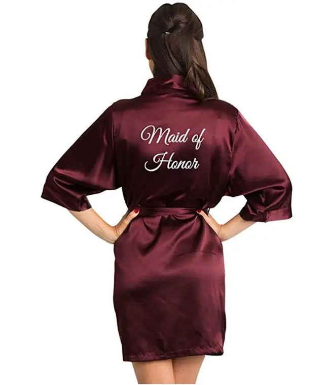 Borgogna Raso Kimono Vestaglie donne brevi pigiami vestaglia vino rosso della Damigella D'onore del Regalo squadra sposa Da Sposa Partito Vestaglie