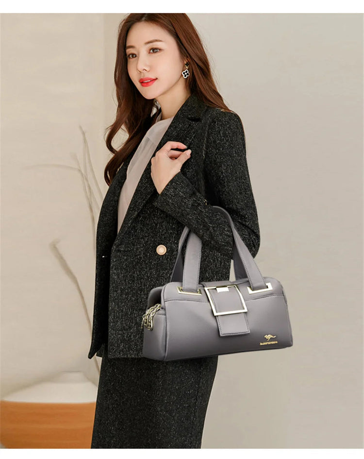 Women Multi-layers Top-handle Bag Quality Leather Handbags Purses Female Luxury Designer Large Capacity Boston Ladies Sac A Main PlatiNum