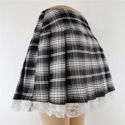 Harajuku Punk gotico nero a vita alta gonne nere donne Sexy Patchwork fasciatura Mini gonna nera Streetwear femminile
