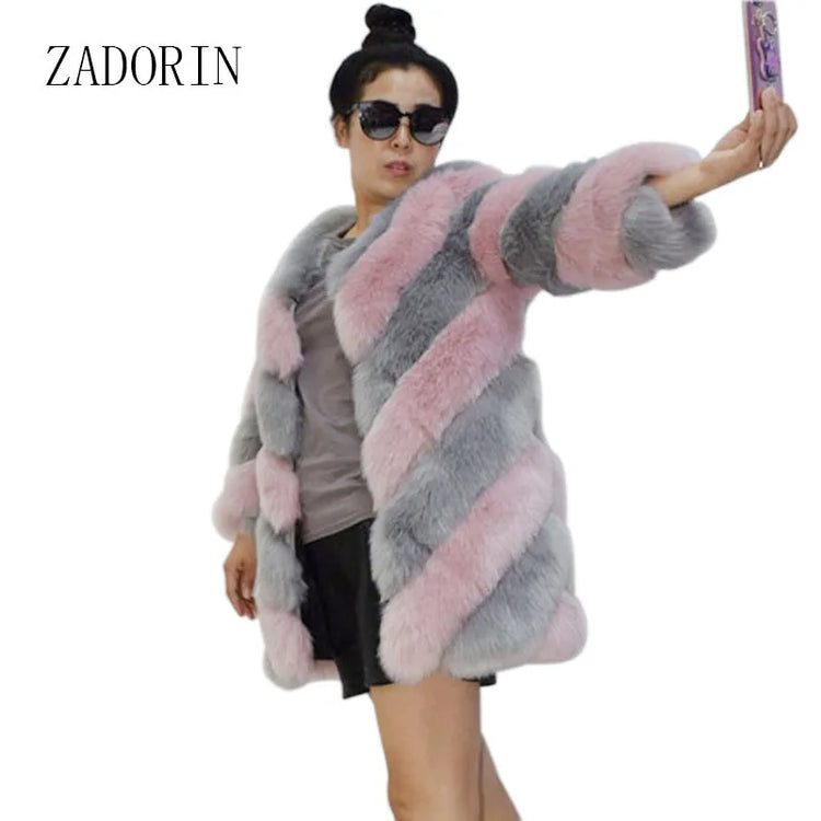 ZADORIN New Fashion Women Luxury Faux Fox Fur Coat Women Fashion Winter Coat Thick Warm Fake Fur Jacket Coats Chaqueta Mujer
