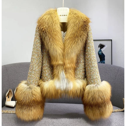 Female Winter ThickCotton Thin Short Woolen Jacket Women New Slim Imported Whole Skin Red Fox Fur Collar Imitation Fur Coat A863