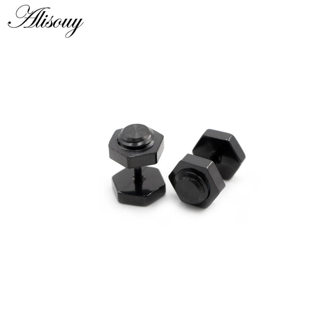 Alisouy 2 pz Nuovo Unisex Gotico Punk Rock In Acciaio Inox Esagono Vite Del Chiodo Delle Donne Degli Uomini Dell'orecchio Orecchini Con Perno Penetranti Gioielli Per Il Corpo platinumshop