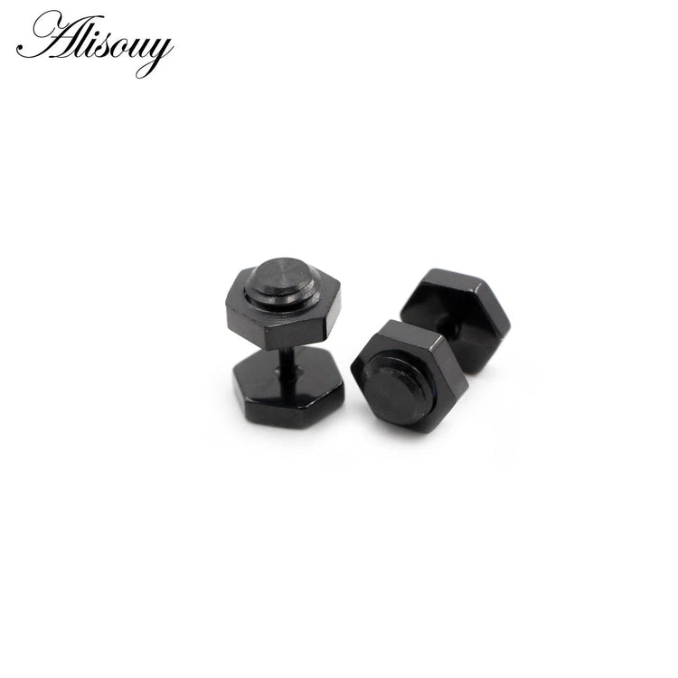 Alisouy 2 pz Nuovo Unisex Gotico Punk Rock In Acciaio Inox Esagono Vite Del Chiodo Delle Donne Degli Uomini Dell'orecchio Orecchini Con Perno Penetranti Gioielli Per Il Corpo platinumshop