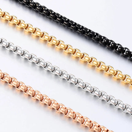 2mm/3mm/4mm/5mm Collana in acciaio inossidabile color oro Scatola rotonda impermeabile Catena a maglie da uomo Lunghezza regalo personalizzato PlatiNum
