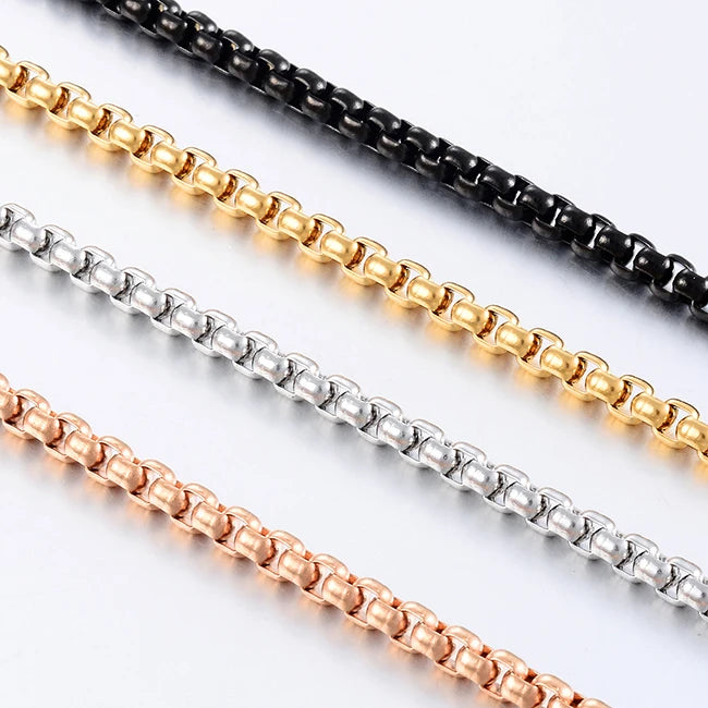 2mm/3mm/4mm/5mm Collana in acciaio inossidabile color oro Scatola rotonda impermeabile Catena a maglie da uomo Lunghezza regalo personalizzato PlatiNum