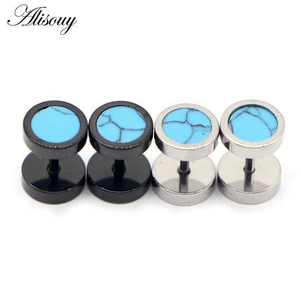 Alisouy 2 pz Acciaio Inossidabile Double Sided Rotondo Pietra Manubri Uomo Donna Vite Stud Bilanciere Orecchini Penetranti Spina per L'orecchio Finto platinumshop