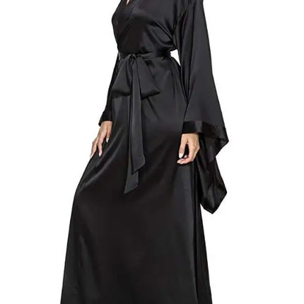 2019 nuovi abiti solidi donna nero rosso manica lunga camicia da notte signore ragazze raso di seta liscio primavera pizzo indumenti da notte accappatoio femminile