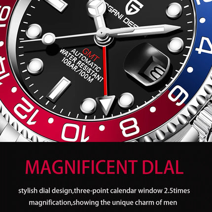 PAGANI DESIGN 2026 40MM Orologio Automatico di Lusso da Uomo GMT con Ghiera in Ceramica, Cinturino Jubilee, Vetro Zaffiro, Impermeabile