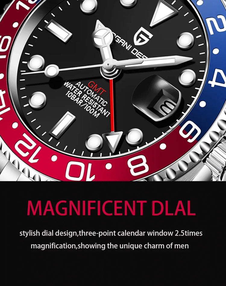 PAGANI DESIGN 2026 40MM Orologio Automatico di Lusso da Uomo GMT con Ghiera in Ceramica, Cinturino Jubilee, Vetro Zaffiro, Impermeabile