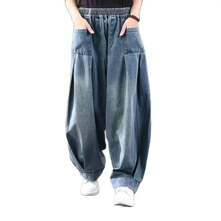 Nuovi Jeans larghi Oversize donna Denim pantaloni Casual incrociati pantaloni Harem Vintage femminili pantaloni Bloomers 2022 Jeans a gamba larga mamma