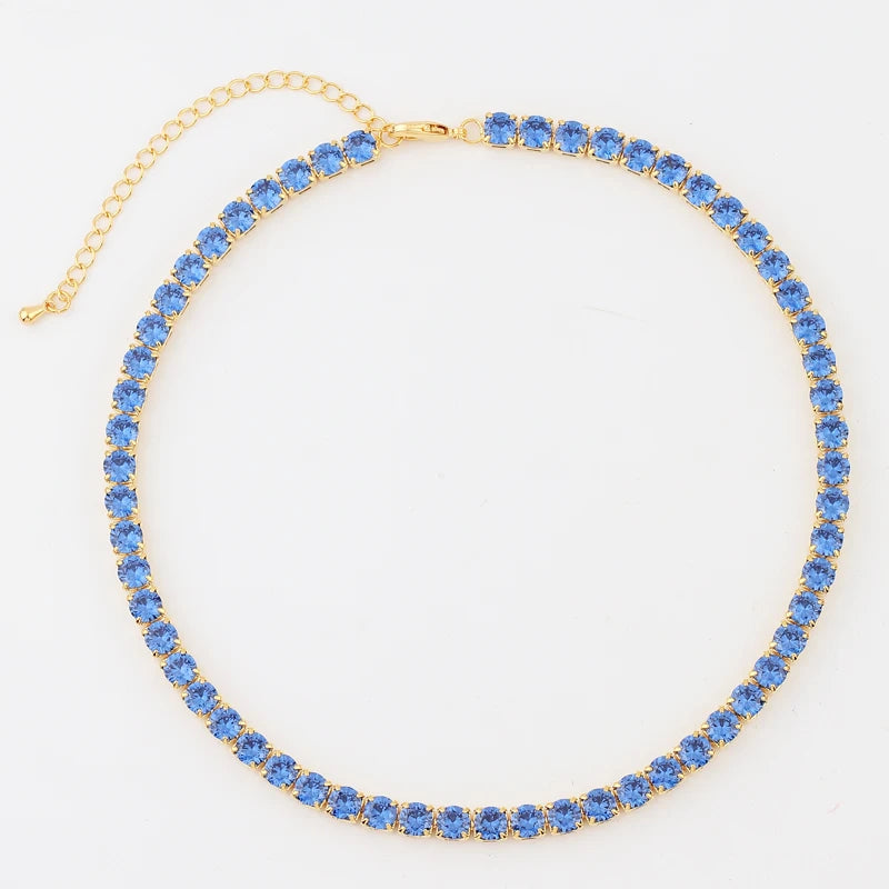 Collana a catena da tennis lucida con zirconi AAA da 5 mm Donna Uomo Hip Hop Iced Out Bling Blue CZ Collana Gioielli in oro 18 carati Regalo di fascino
