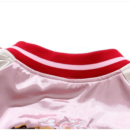 Double Sided Satin Baseball Jacket Women Sukajan Jacket Female Girls Embroidery Coat 2026 Spring Autumn Pink Z1A1