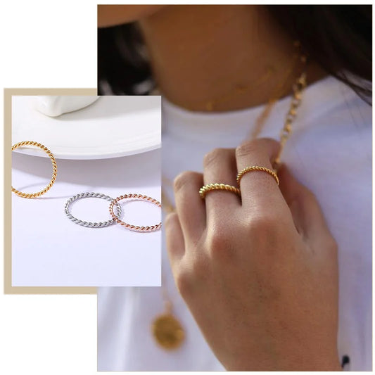 Anello sottile da donna con corda intrecciata chic, fedi nuziali in metallo in acciaio inossidabile, nuovi gioielli da festa vintage semplici ed eleganti