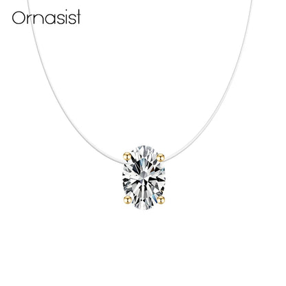 Collana di zirconi ovali AAA di lusso Bling Linea di pesca trasparente invisibile Girocollo Collane da donna Ciondolo ellittico Collier Femme