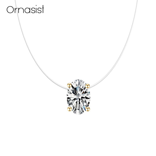 Collana di zirconi ovali AAA di lusso Bling Linea di pesca trasparente invisibile Girocollo Collane da donna Ciondolo ellittico Collier Femme