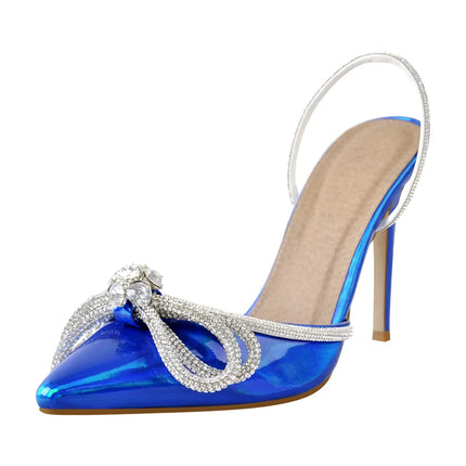 Onlymaker donna elegante tacchi a punta cristallo farfalla nodo lucido conciso partito tacchi alti sottili regalo di nozze sandali moda