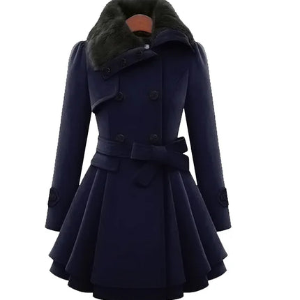 Women's Winter Slim Long Wool Sherpa Coat Double Breasted Padded Korean Cashmere Coat England Style Trench