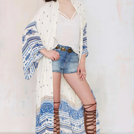TEELYNN Chiffon Floreale di Stampa Kimono A Maniche Lunghe beach boho Cover up Camicetta delle donne Dell'annata di estate Cardigan Magliette E Camicette Blusas shirt platinumshop