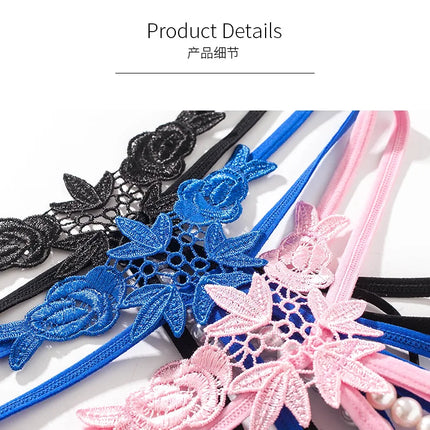 Women Lace Panties Thongs Pearl Pendant Embroidery G-String T-Back Briefs Underwear Hollow Ladies Panties Sexy Lingerie Knickers